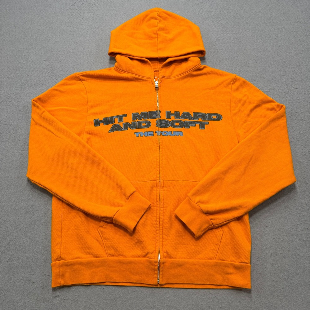 Billie Eilish Hoodie Women's XL Orange Zip Up Hit Me Hard And Soft Concert Merch